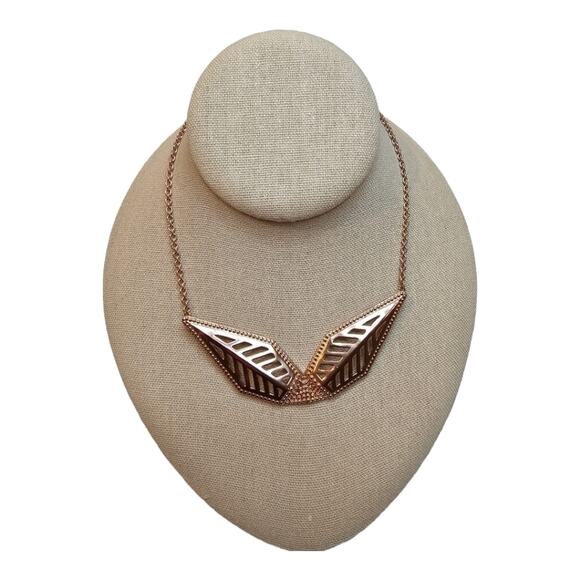 Rebecca Minkoff Rose Gold Plated Double Blade Chevron Style Necklace 17.5 - 18.5 - Picture 3 of 8